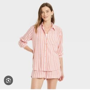 Universal Thread Button-Down Orange & White Long-sleeve Blouse Size XL